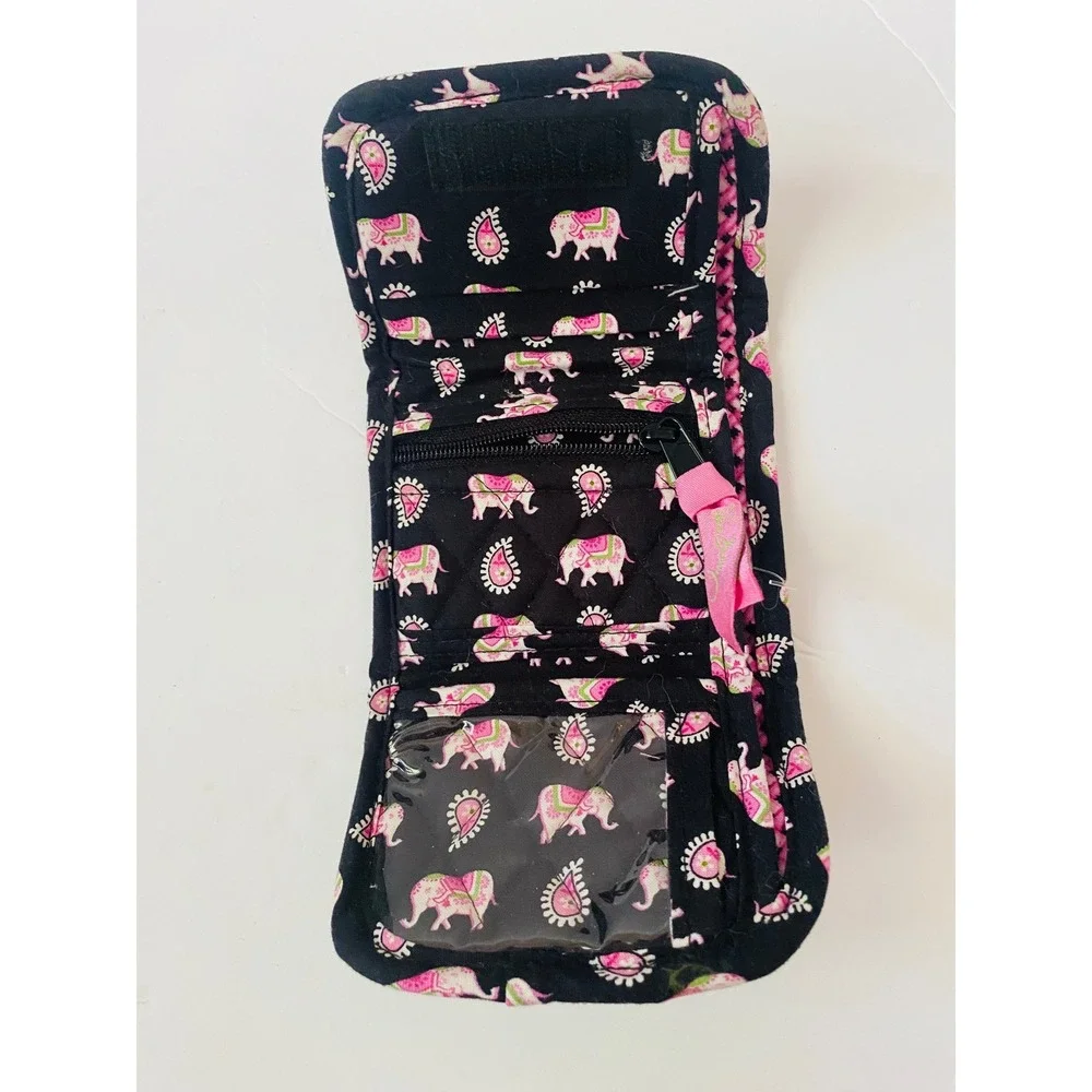Retired Vera Elephant Parade Trifold Wallet Black Pink Quilted Cotton - Picture 3 of 4